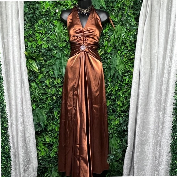 Jessica McClintock Dresses & Skirts - Vintage Jessica McClintock Dress Size 6 Bronze Halter Maxi Formal Gown 2947